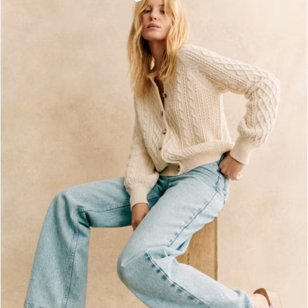 Sezane Cream Cable Knit Cardigan